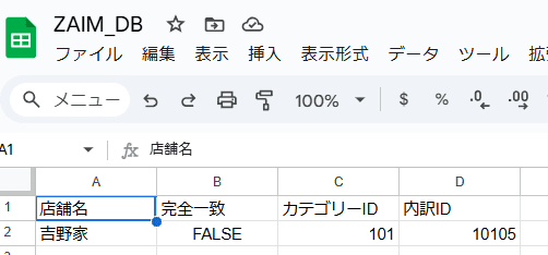 ZAIM_DB登録カテゴリー